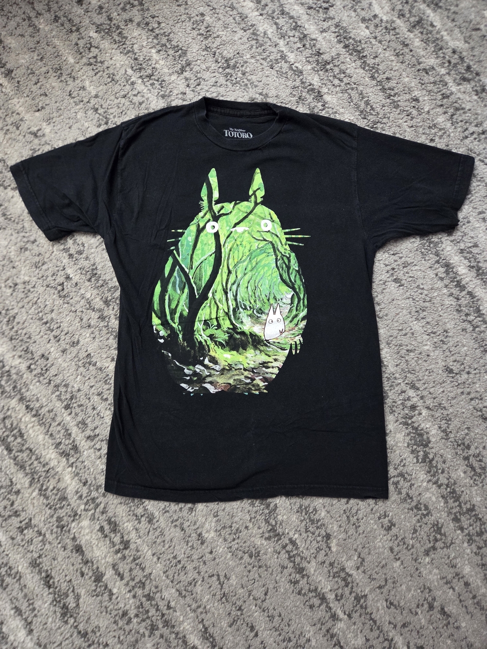 Bioworld Y2k Adult Medium Neighbor Totoro Black And Green Forest Fill Anime Tee
